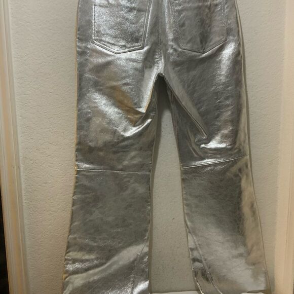 Maje Plutom Metallic-Sheen Flared Leather Trousers size 38 NWOT - Picture 7 of 9